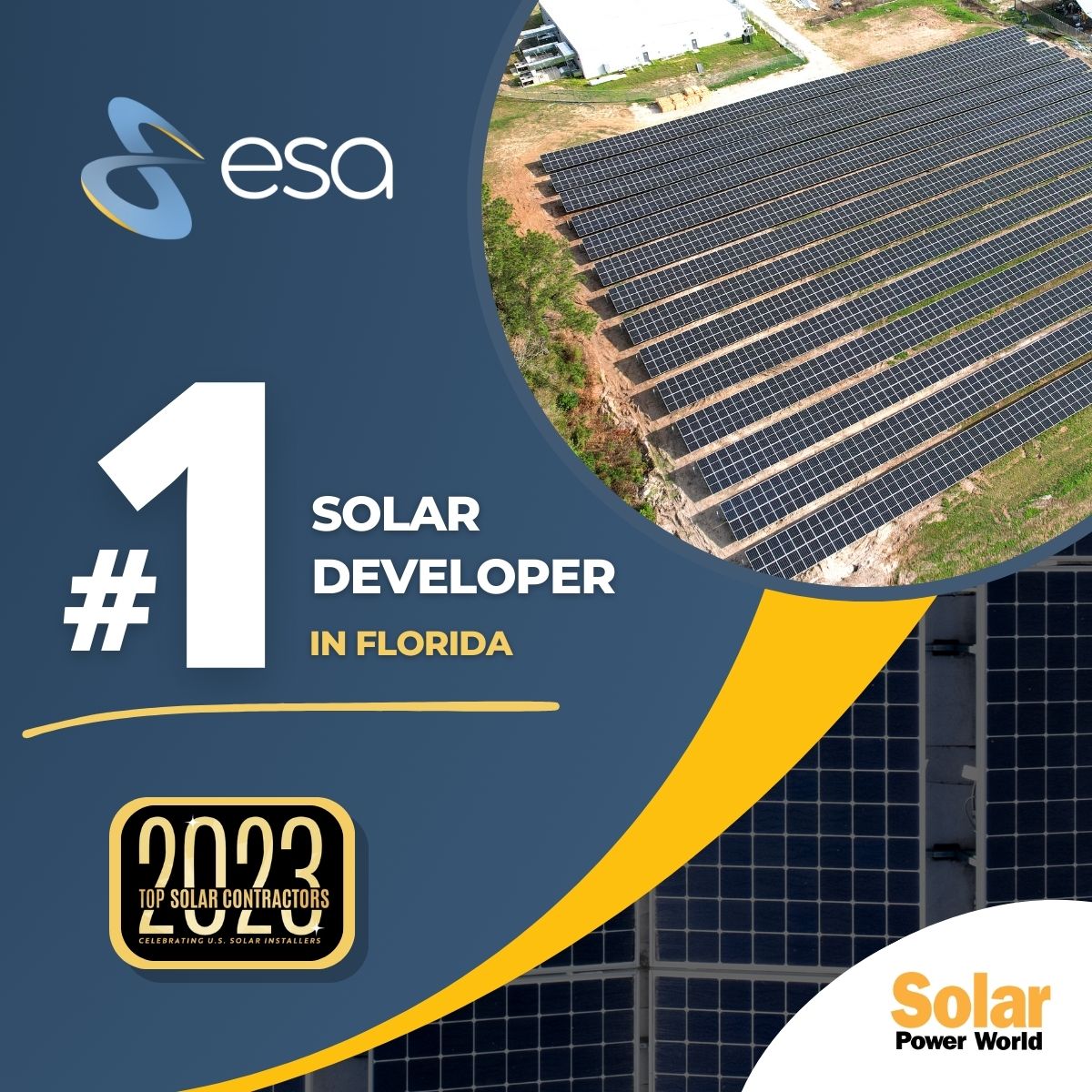 ESA RECOGNIZED AS THE #1 SOLAR DEVELOPER IN FLORIDA BY SOLAR POWER WORLD